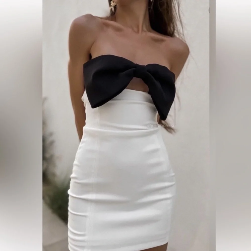 Zara Black Bow Mini dress Size Medium NWT Bloggers Favorite - Picture 4 of 12